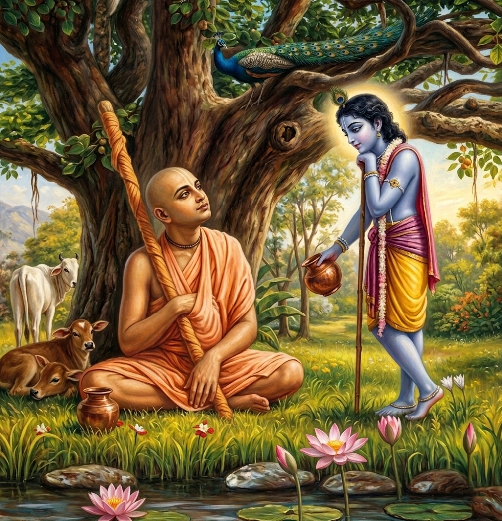 Gopala appears before Madhavendra Puri as a cowherd boy offering milk