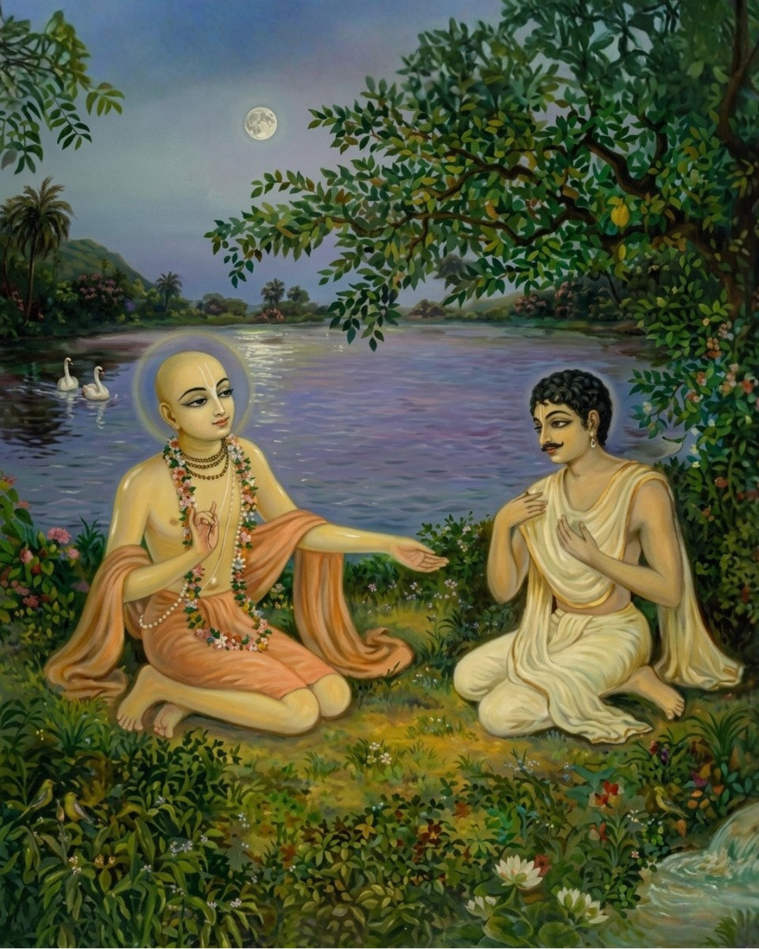 Talks between Sri Chaitanya Mahaprabhu and Sri Ramananda Raya on the banks of the Godavari